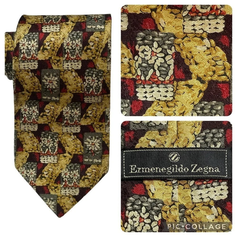 Ermenegildo Zegna Silk Daisy Geometric Luxury Professional Old Money Tie
